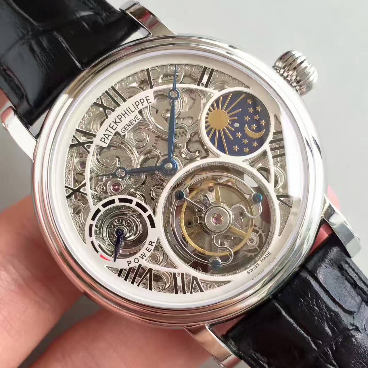 【TF厂一比一高精仿手表】百达翡丽镂空雕花动力星辰真陀飞轮腕表 / BD202