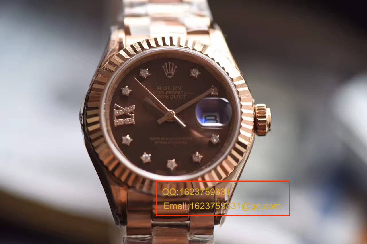 【SY厂一比一超A高仿手表】劳力士女装日志型系列279171巧克力面表盘女士腕表 / RBA182