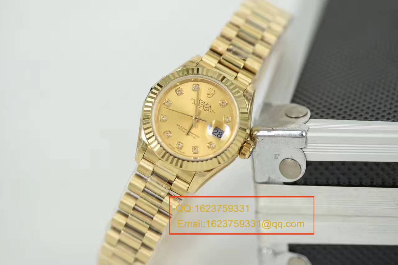 【SY厂一比一顶级复刻高仿手表】劳力士女装日志型系列279178香槟面镶钻腕表 / R185