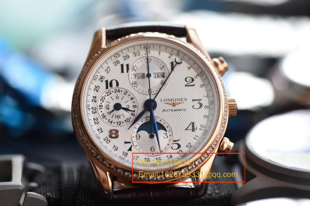 【视频解析】浪琴名匠复刻高仿旗舰版本八针月相土豪金版本腕表《表圈镶钻》 / L066