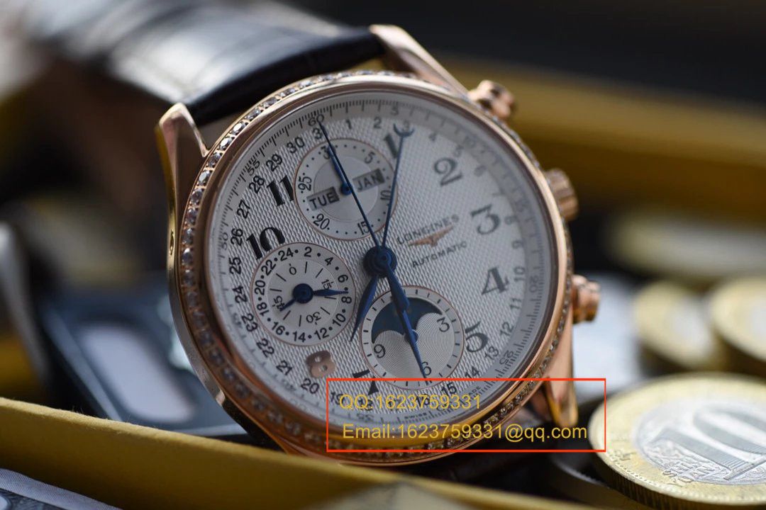 【视频解析】浪琴名匠复刻高仿旗舰版本八针月相土豪金版本腕表《表圈镶钻》 / L066