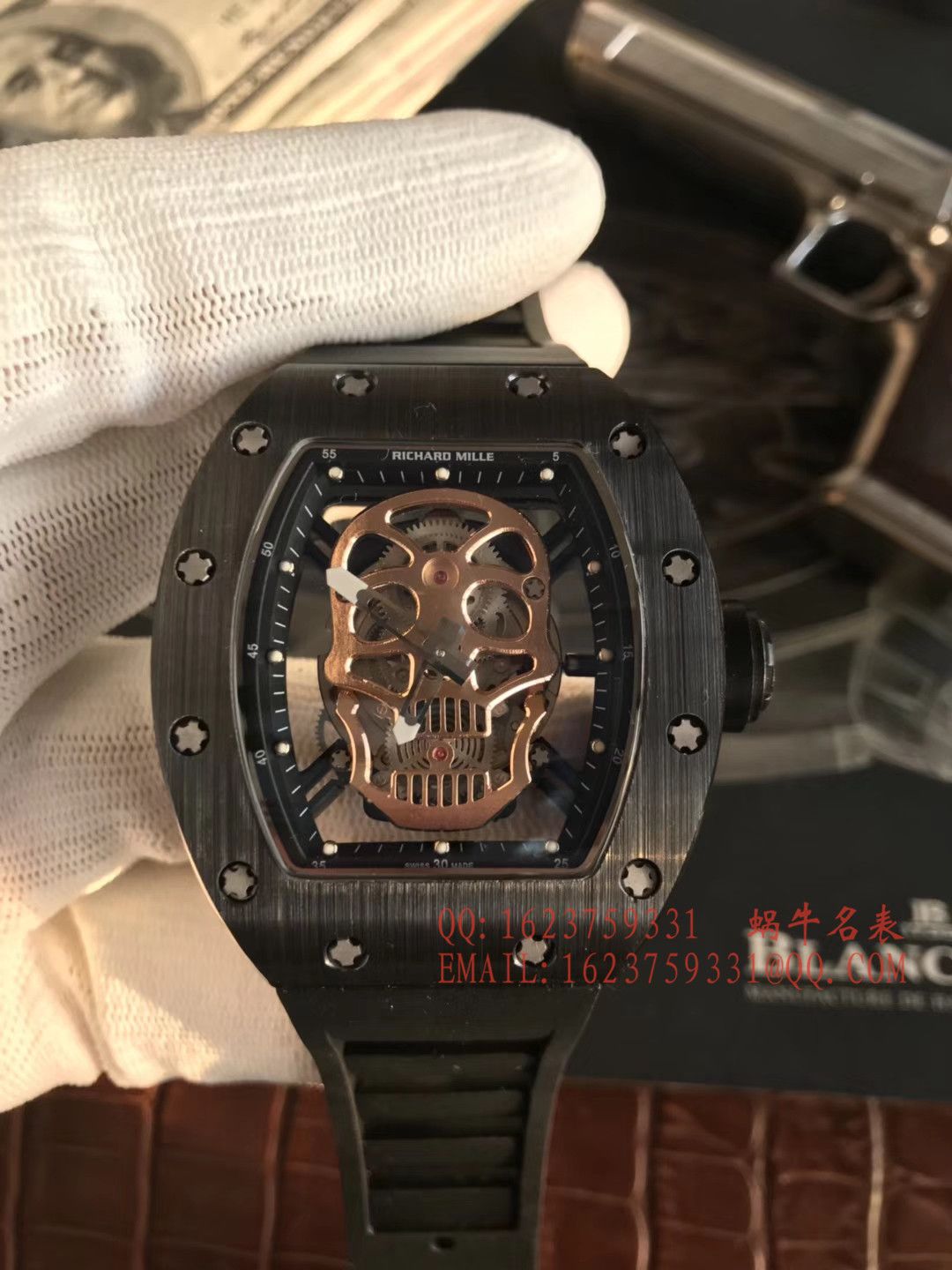【KV厂一比一超A高仿手表】理查德.米勒男士系列RM 52-01潘玮柏同款金面骷髅头腕表 / RM 52-01