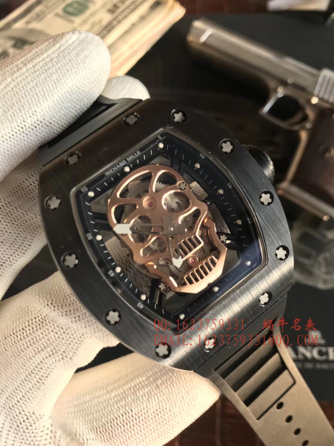 【KV厂一比一超A高仿手表】理查德.米勒男士系列RM 52-01潘玮柏同款金面骷髅头腕表 / RM 52-01