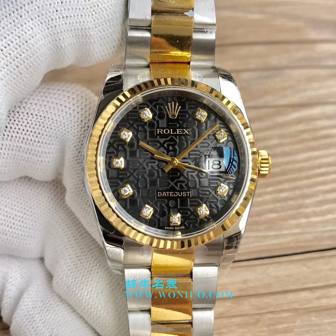 【DJ一比一超高仿手表】劳力士36日志型系列116233、116203、116233黑盘镶钻蚝式表带腕表 / R069