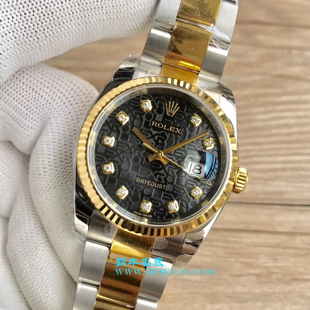 【DJ一比一超高仿手表】劳力士36日志型系列116233、116203、116233黑盘镶钻蚝式表带腕表 / R069