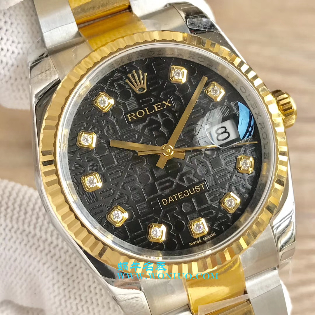 【DJ一比一超高仿手表】劳力士36日志型系列116233、116203、116233黑盘镶钻蚝式表带腕表 / R069