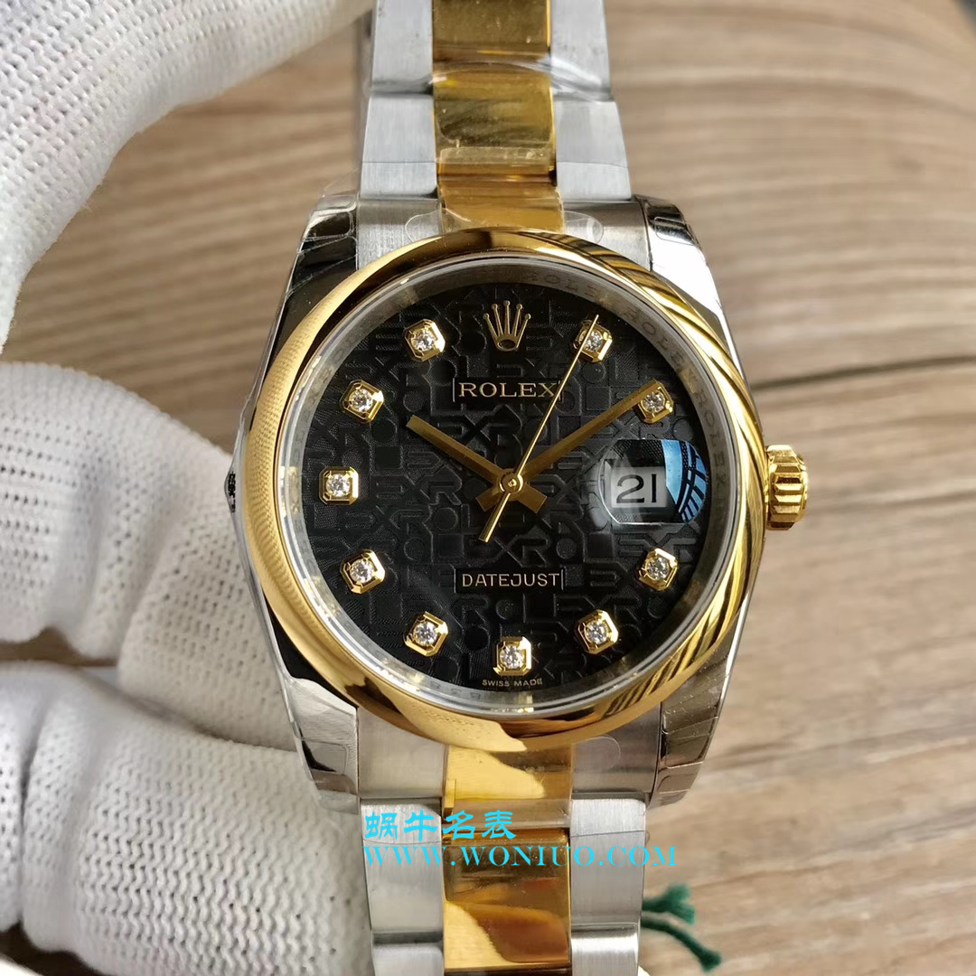 【DJ一比一超高仿手表】劳力士36日志型系列116233、116203、116233黑盘镶钻蚝式表带腕表 / R069
