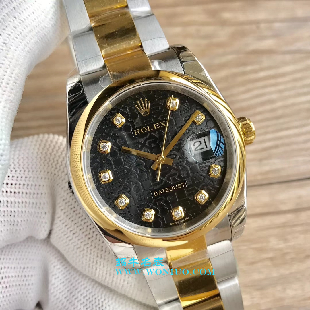 【DJ一比一超高仿手表】劳力士36日志型系列116233、116203、116233黑盘镶钻蚝式表带腕表 / R069