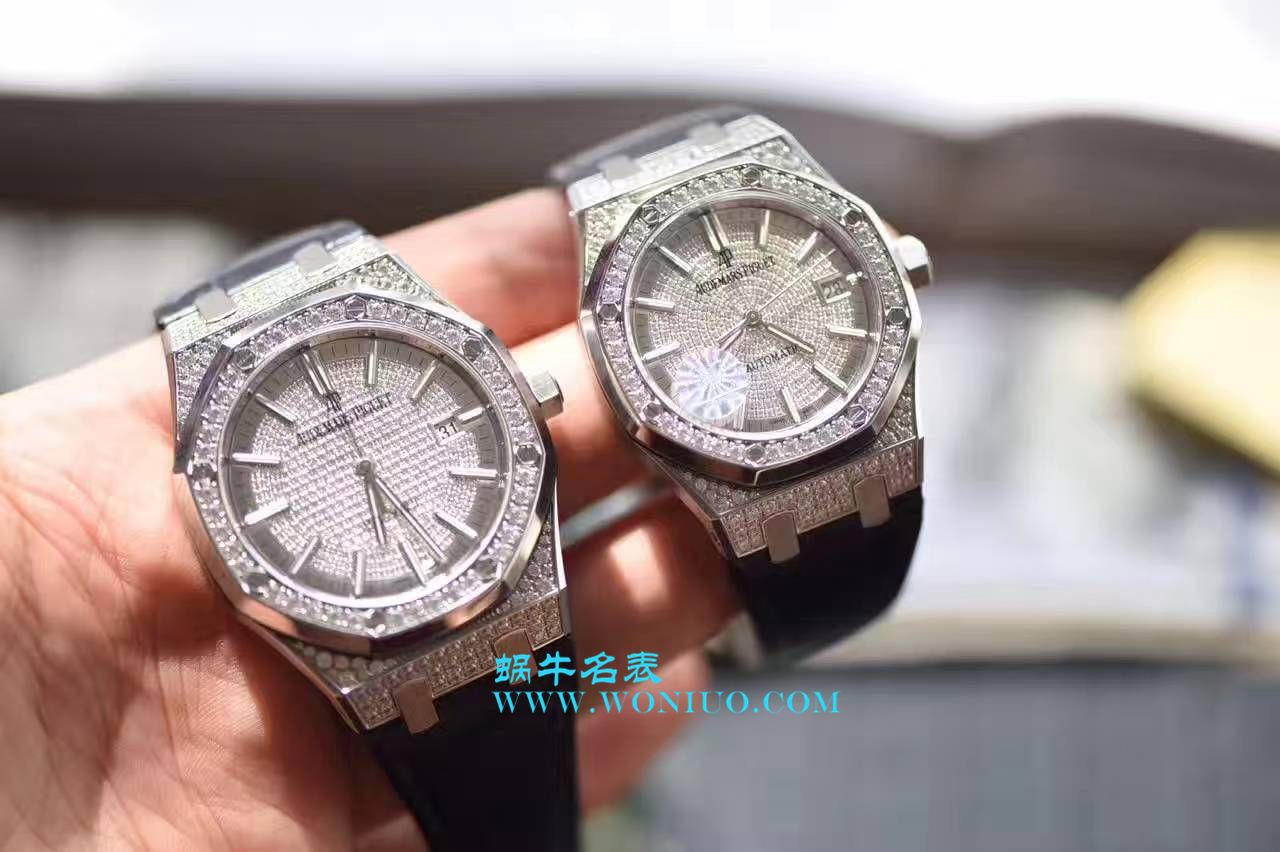 【视频评测JF厂1:1顶级复刻高仿手表】爱彼满天星皇家橡树系列15452BC.ZZ.D019CR.01，15402OR.ZZ.D003CR.01男女通用满钻腕表 / AP108