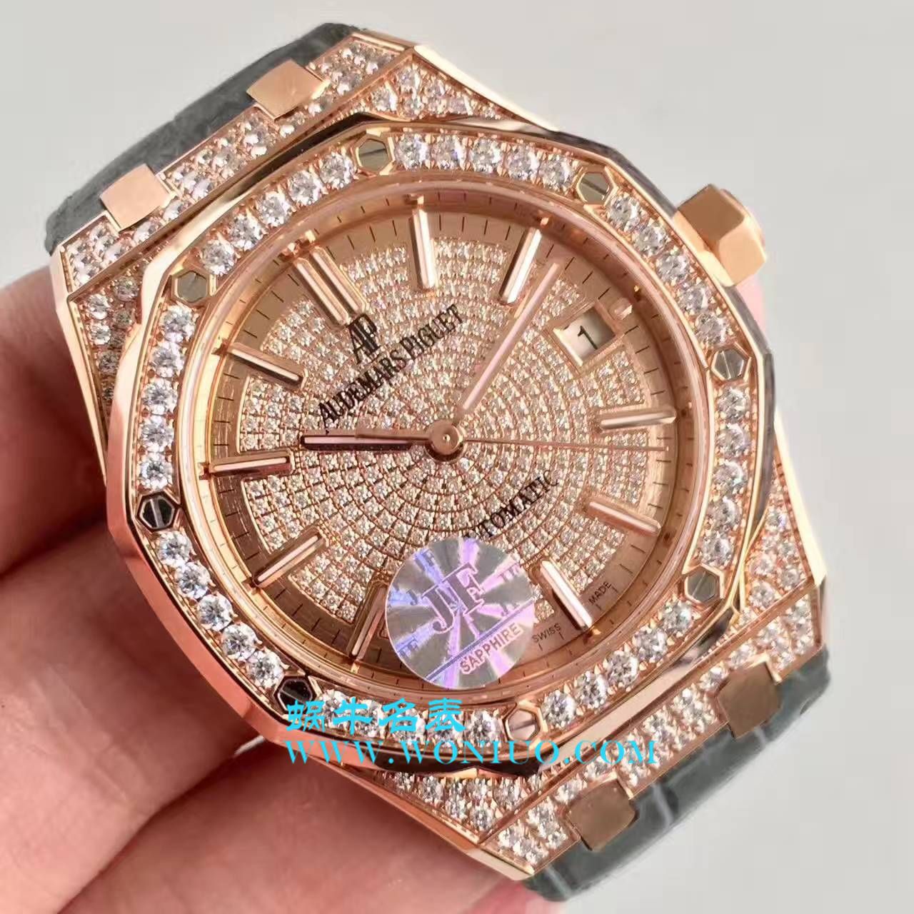 【视频评测JF厂1:1顶级复刻高仿手表】爱彼满天星皇家橡树系列15452BC.ZZ.D019CR.01，15402OR.ZZ.D003CR.01男女通用满钻腕表 / AP108