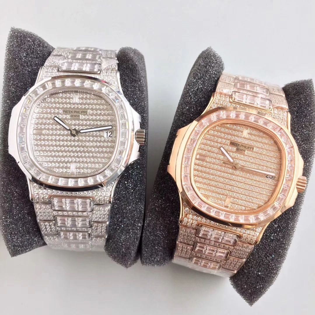 DM新品 百达翡丽复刻高仿满天星 方钻 运动系列鹦鹉螺5719/1G-001