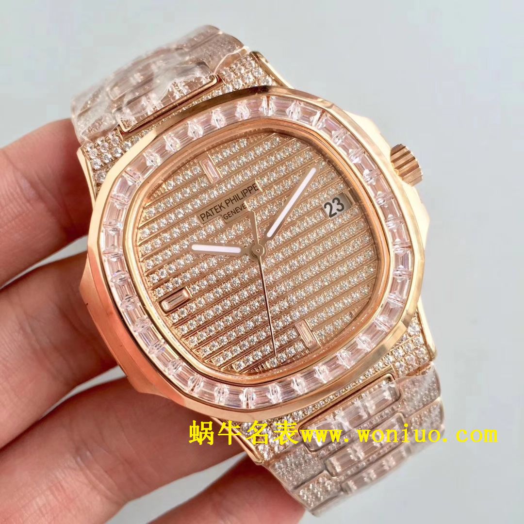 DM新品 百达翡丽复刻高仿满天星 方钻 运动系列鹦鹉螺5719/1G-001 / BD225