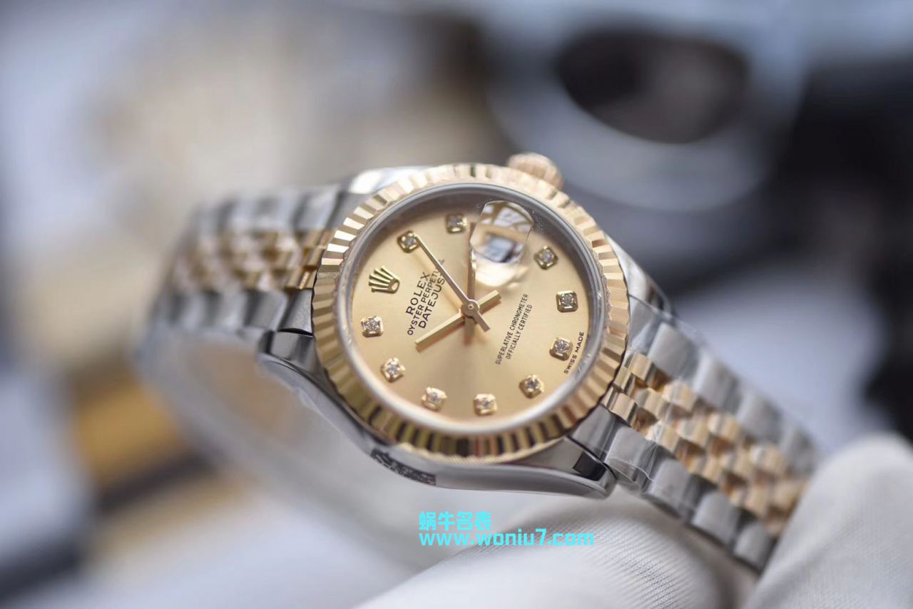 【包金款】劳力士女装日志型复刻高仿179173（条钉）279173（钻钉）香槟面腕表 / R250