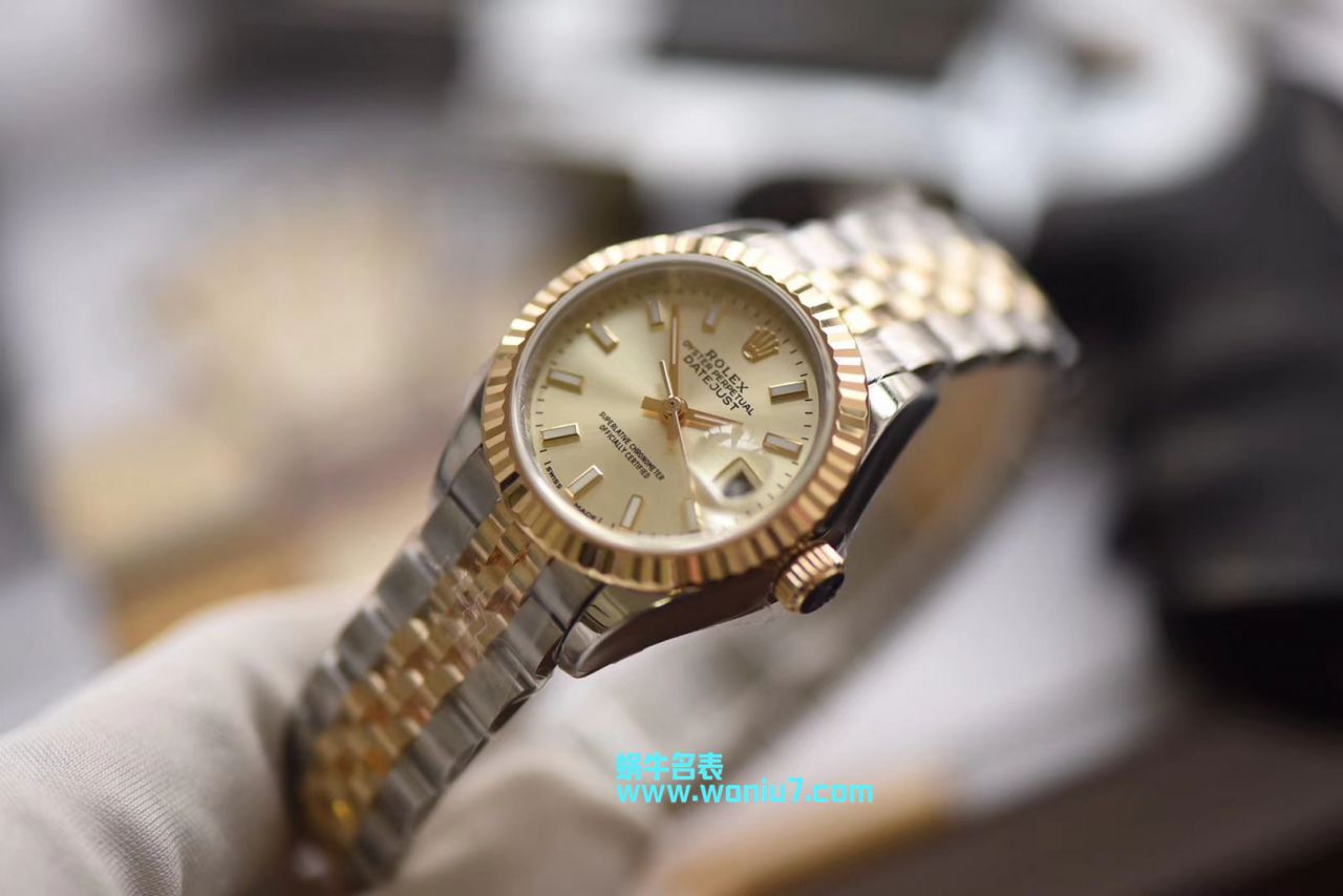 【包金款】劳力士女装日志型复刻高仿179173（条钉）279173（钻钉）香槟面腕表 / R250