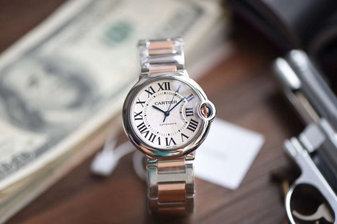 卡地亚蓝气球系列W2BB0003腕表36毫米玫瑰金女装【V9厂18K包金复刻高仿卡地亚蓝气球间金款】 / K206