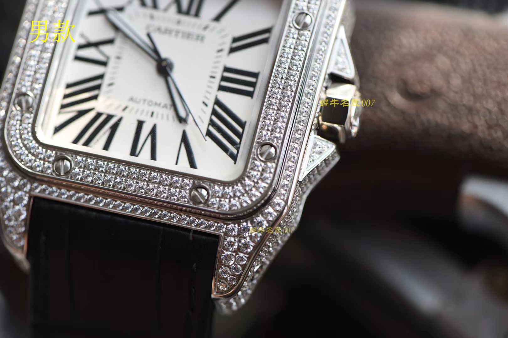 【视频评测】卡地亚山度士复刻高仿W20106X8腕表，V6厂一比一超A高仿顶级满钻款SANTOS 100后镶钻 / K212