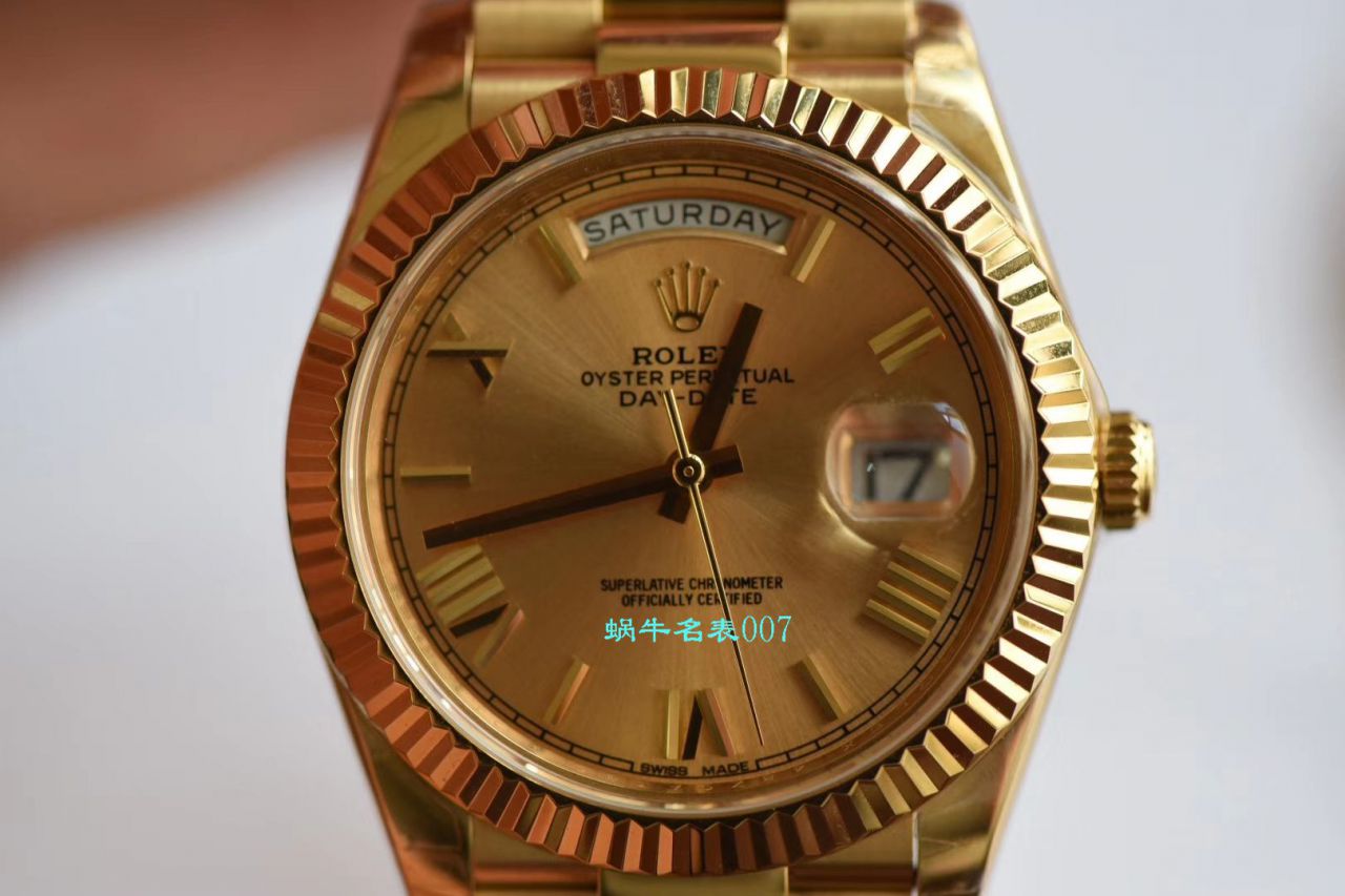 【EW厂Rolex复刻高仿表】劳力士星期日历型系列218238-83218 香槟面表盘腕表 / R382