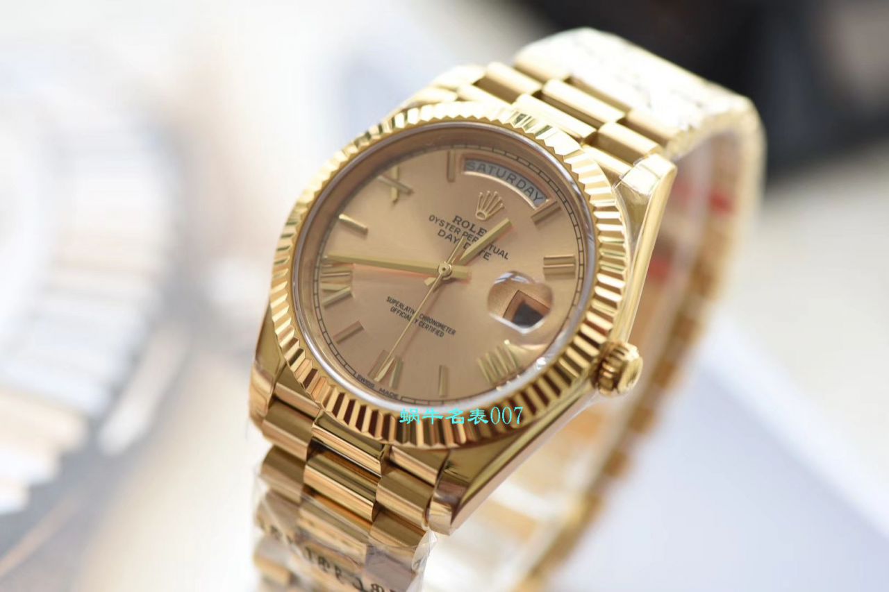 【EW厂Rolex复刻高仿表】劳力士星期日历型系列218238-83218 香槟面表盘腕表 / R382