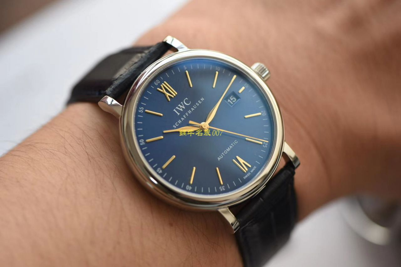 V7厂官网顶级复刻高仿万国IWC柏涛菲诺IW356522新款蓝面波涛小镇底盖玫瑰金波涛菲诺 / WG516