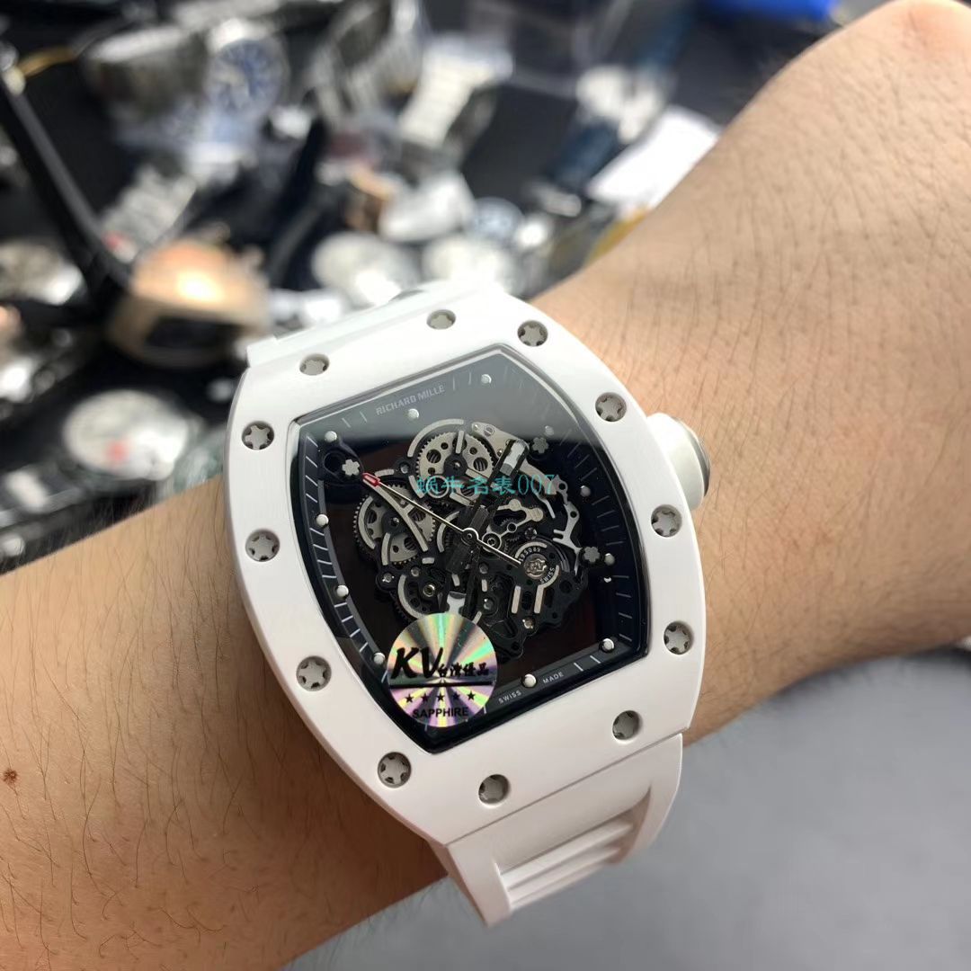 视频评测KV台湾厂一比一高仿最新巨作！RICHARD MILLE理查德米勒RM055白陶瓷白面橡胶带新款 / RM 055MM