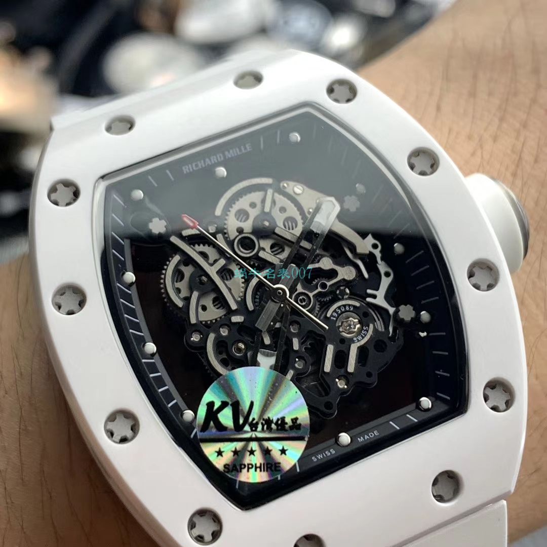 视频评测KV台湾厂一比一高仿最新巨作！RICHARD MILLE理查德米勒RM055白陶瓷白面橡胶带新款 / RM 055MM