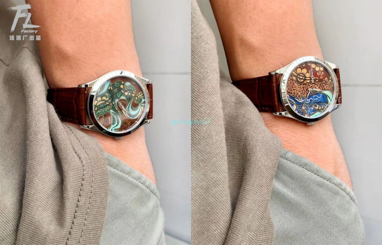 FL厂顶级复刻高仿手表百达翡丽珍稀工艺珐琅5077P-102《不丹六面织品》，5077P-103《不丹八面织品》腕表 / BD316