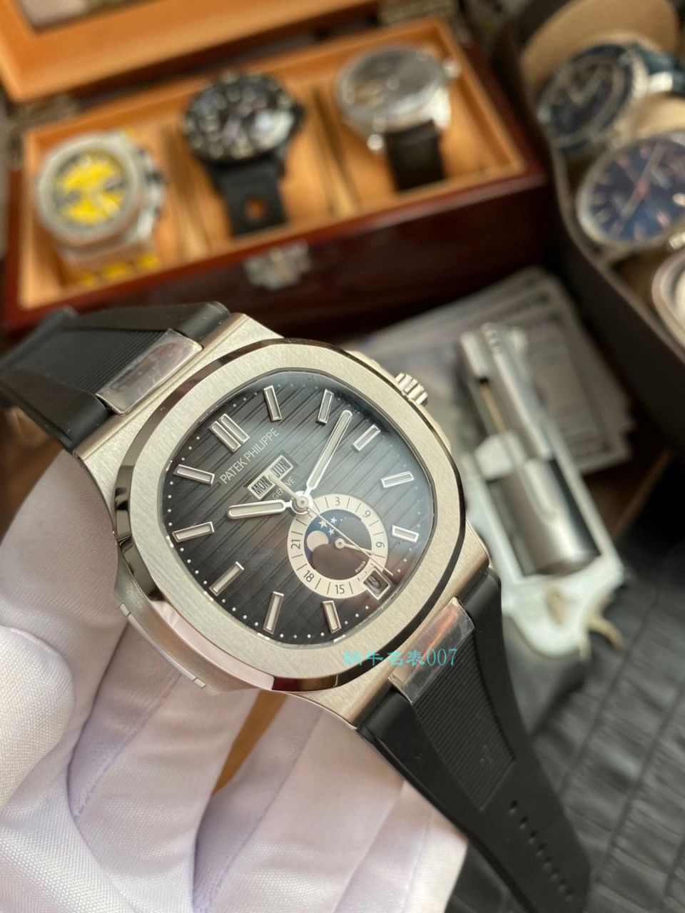 【视频评测】GR厂百达翡丽真月相鹦鹉螺1比1高仿复刻手表V2版本5726/1A-014 / BD332