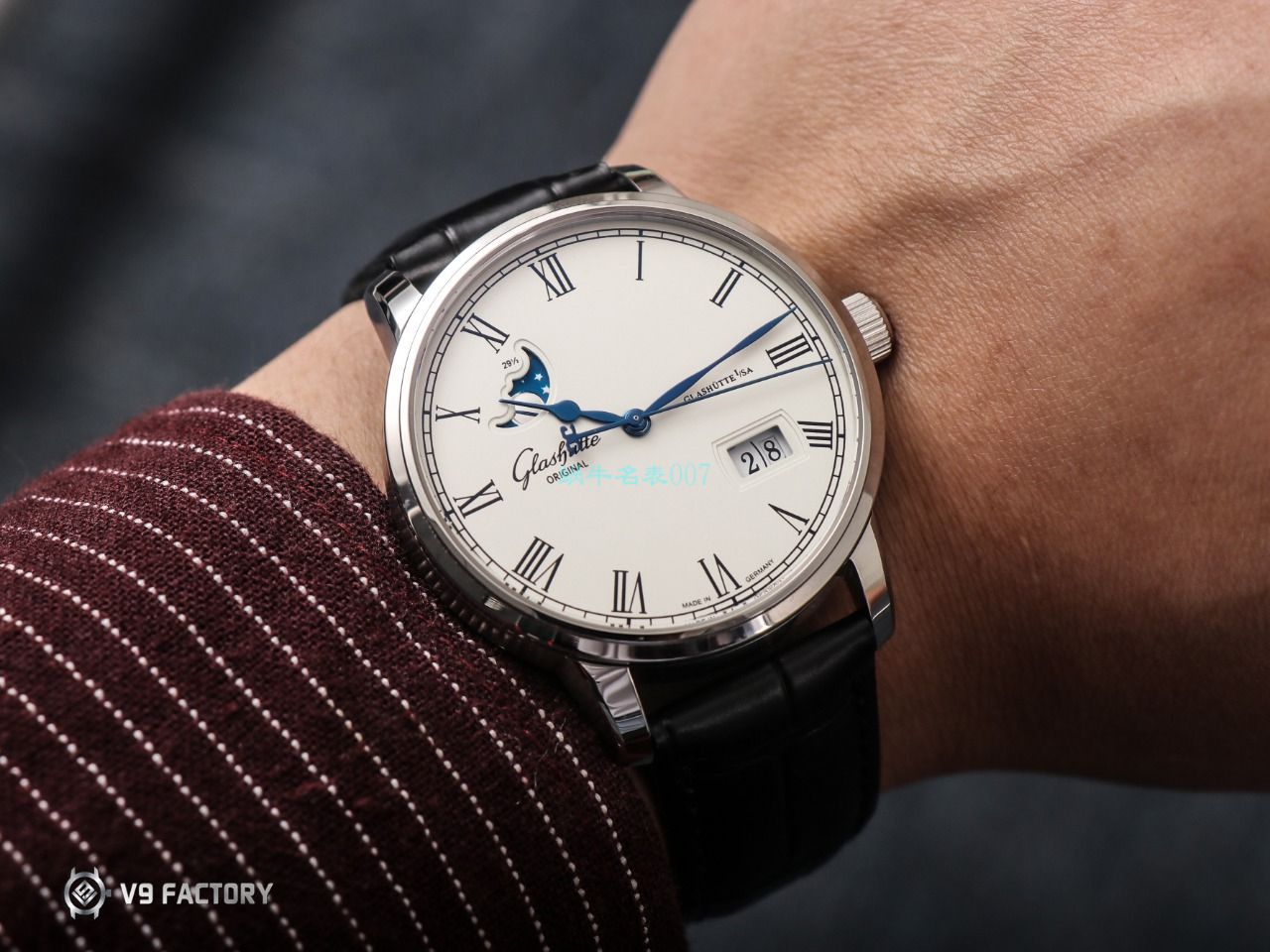 【视频最大的高仿手表网站】V9厂格拉苏蒂原创议员月相100-04-05-12-30腕表 / GLA069