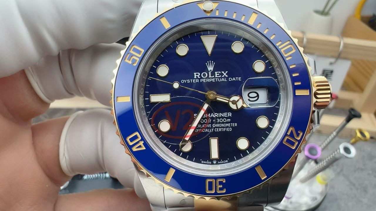 视频评测VS厂V2配重170克+劳力士潜航者型间金蓝水鬼顶级复刻m126613lb-0002腕表 /  