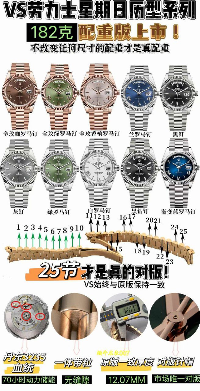 视频评测VS厂DD182 克 配重版顶级复刻劳力士星期日历型系列m228239-0076腕表 /  