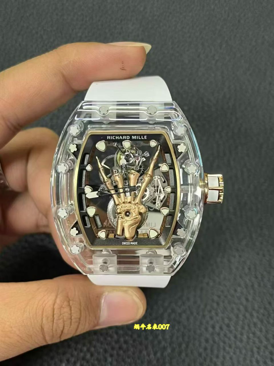 高端定制Richard Mille理查德米勒RM 066顶级复刻手表RM 66金手指水晶壳腕表 /  