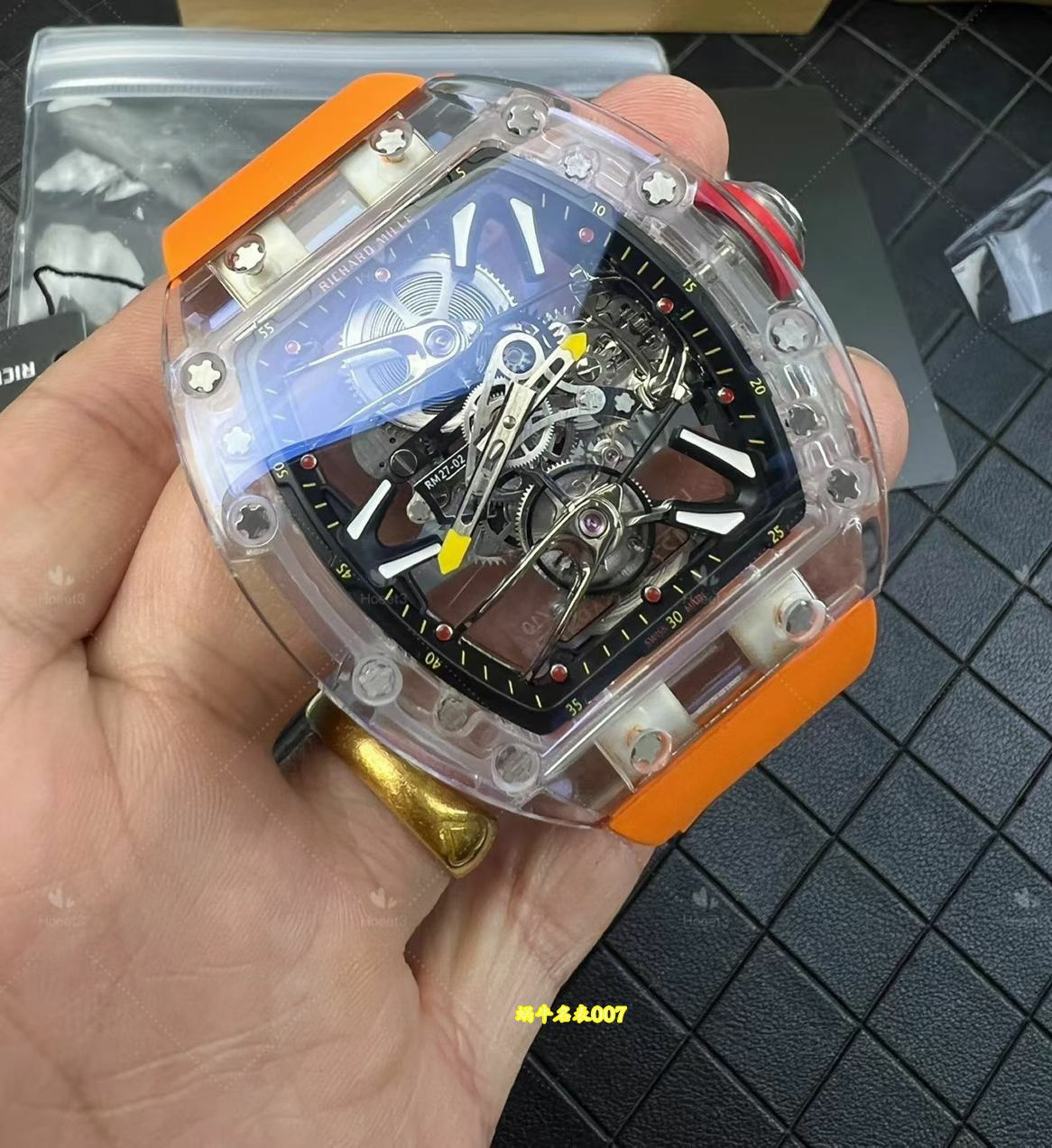 高端定制Richard Mille理查德米尔顶级复刻高仿手表RM27-02水晶壳陀飞轮腕表 /  