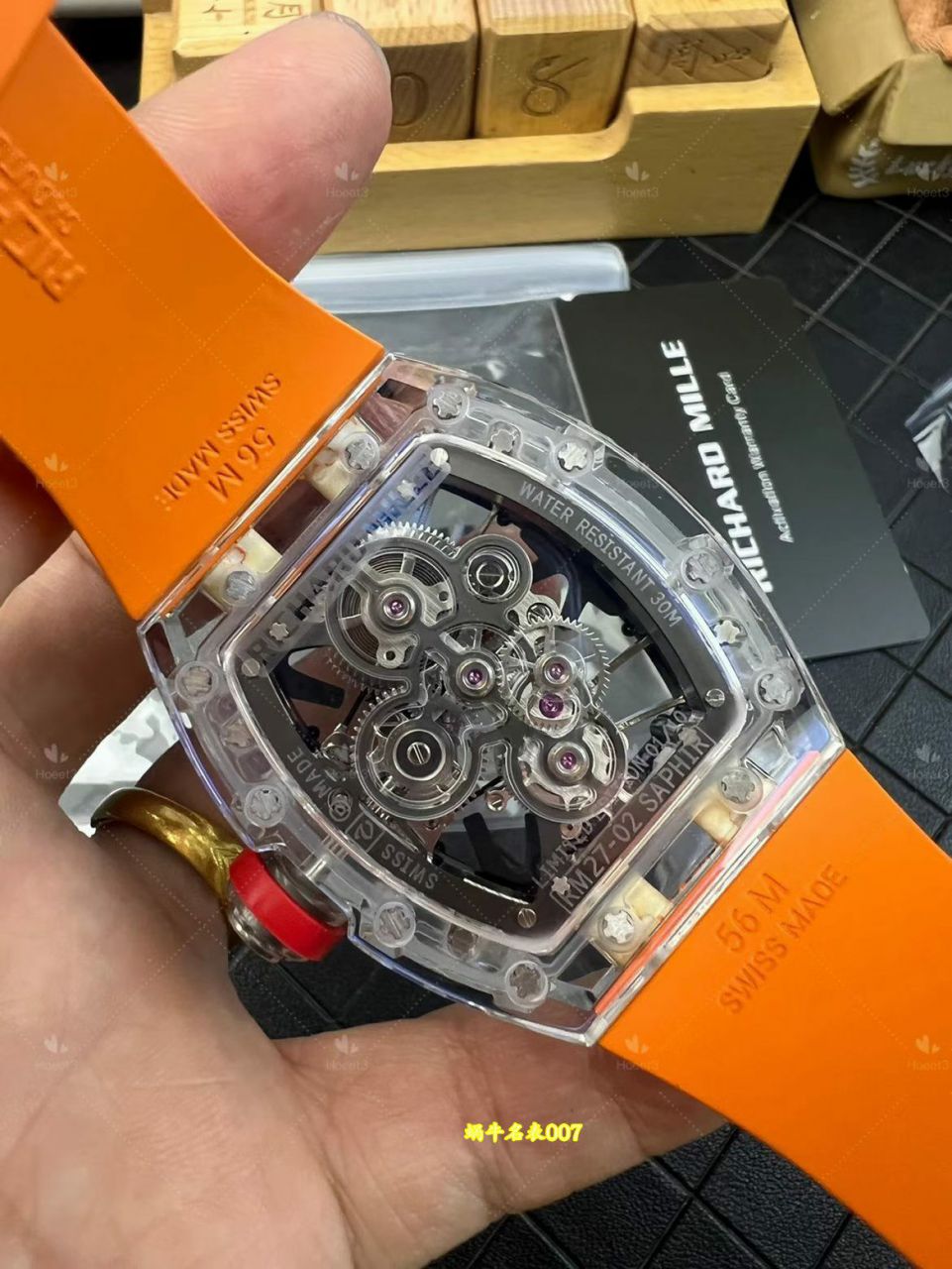 高端定制Richard Mille理查德米尔顶级复刻高仿手表RM27-02水晶壳陀飞轮腕表 /  