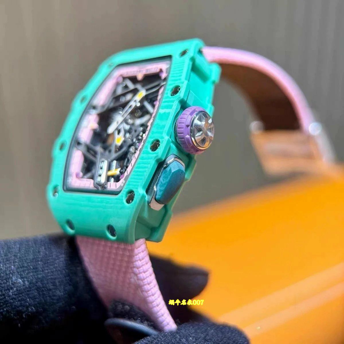 高端定制Richard Mille马卡龙配色理查米尔女士顶级复刻女士手表RM07-04 SALMON-PINK腕表 /  