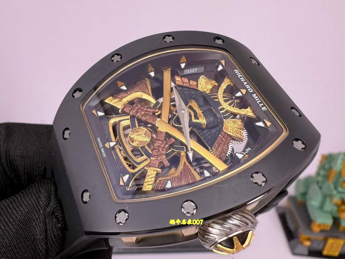 高端订制Richard Mille RM 47 rm047 18k真金包金黑陶瓷原装数据壳套复刻手表 /  