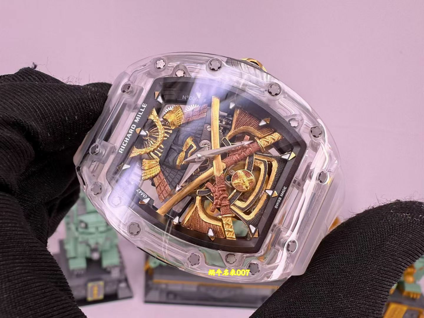 高端订制Richard Mille RM 47 rm047 18k真金包金黑陶瓷原装数据壳套复刻手表 /  