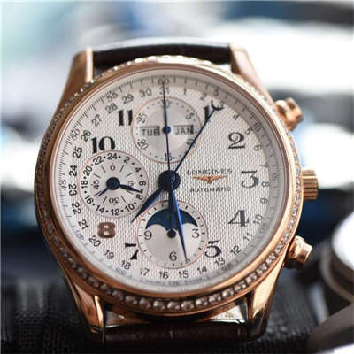 【视频解析】浪琴名匠复刻高仿旗舰版本八针月相土豪金版本腕表《表圈镶钻》