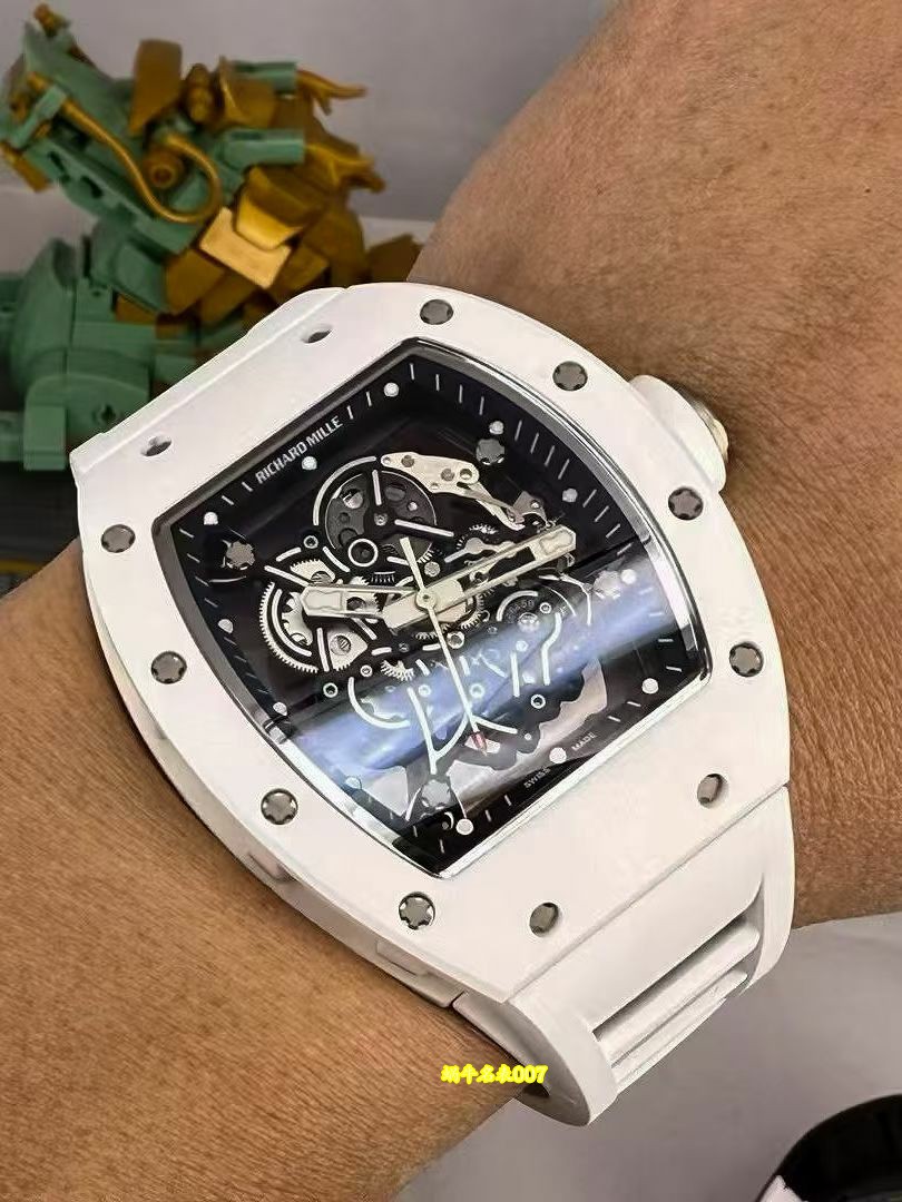 高端定制 小贵 Richard Mille RM 055理查德米勒表RM055白陶瓷 原装数据钛包胶壳套vaucher机芯 /  