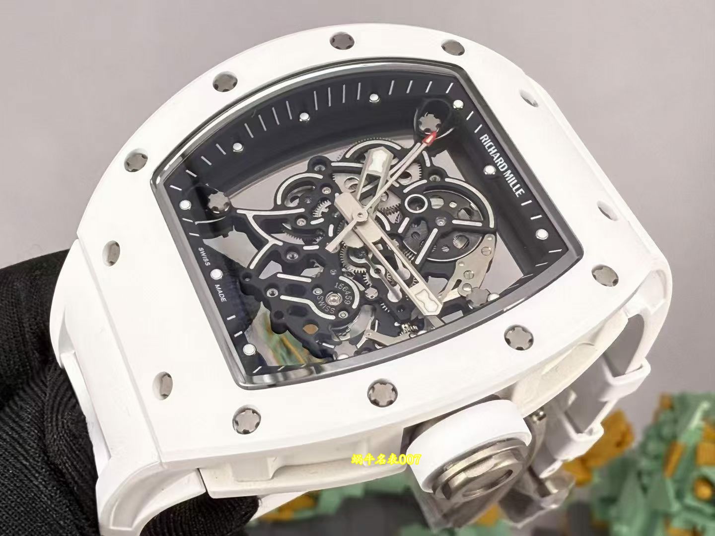 高端定制 小贵 Richard Mille RM 055理查德米勒表RM055白陶瓷 原装数据钛包胶壳套vaucher机芯 /  