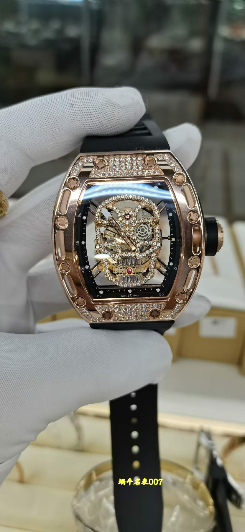 Richard Mille 高端定制理查德米勒RM52 骷髅头 RM 52真金包金 真钻顶级复刻手表 /  