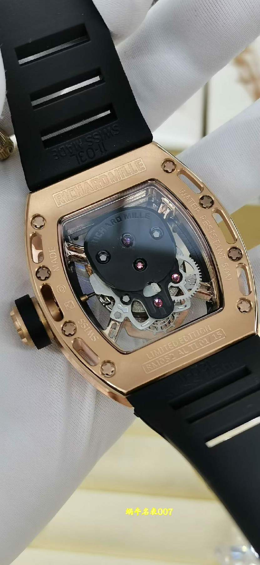 Richard Mille 高端定制理查德米勒RM52 骷髅头 RM 52真金包金 真钻顶级复刻手表 /  