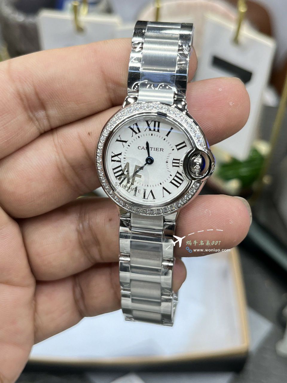 AF Cartier blue balloons28mm  Women  watch clone  series W69007Z3 watches  / K373