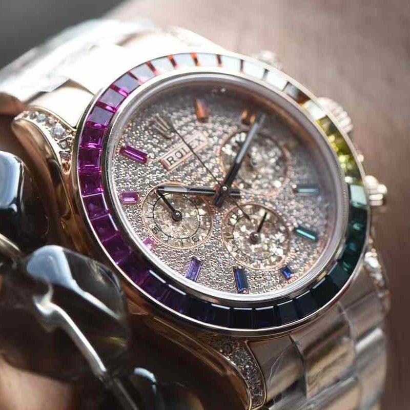 Ultra-high-end  Customized Rolex Gold-plated complete Moissanite  Matching weight version 4130 Rainbow Daytona 116595rbow-0004TOP clone  Daytona  watches 