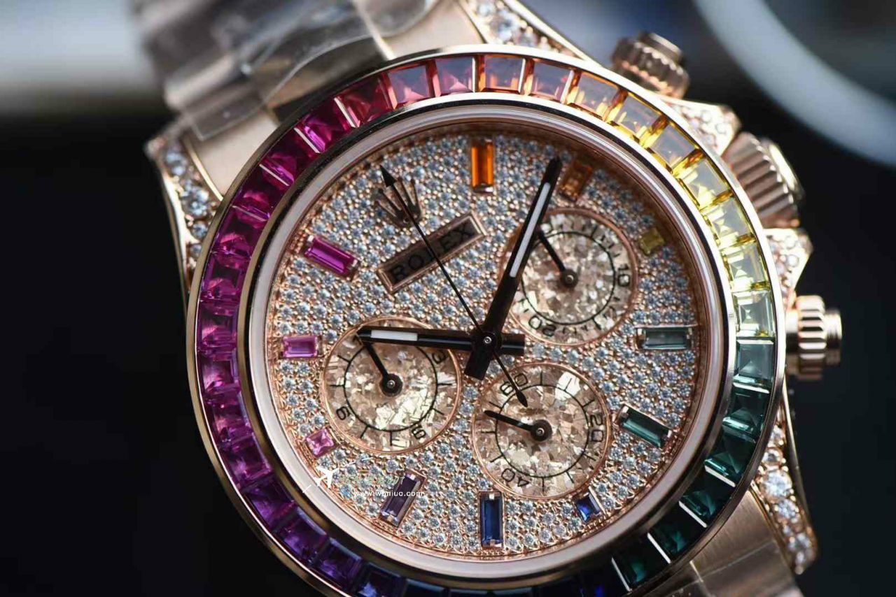  Ultra-high-end  Customized Rolex Gold-plated complete Moissanite  Matching weight version 4130 Rainbow Daytona 116595rbow-0004TOP clone  Daytona  watches  / R909