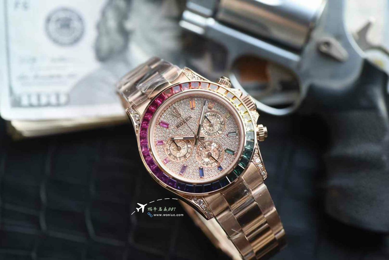  Ultra-high-end  Customized Rolex Gold-plated complete Moissanite  Matching weight version 4130 Rainbow Daytona 116595rbow-0004TOP clone  Daytona  watches  / R909