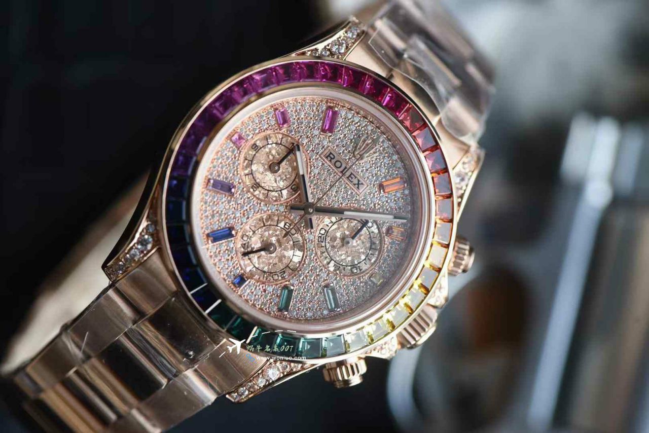  Ultra-high-end  Customized Rolex Gold-plated complete Moissanite  Matching weight version 4130 Rainbow Daytona 116595rbow-0004TOP clone  Daytona  watches  / R909
