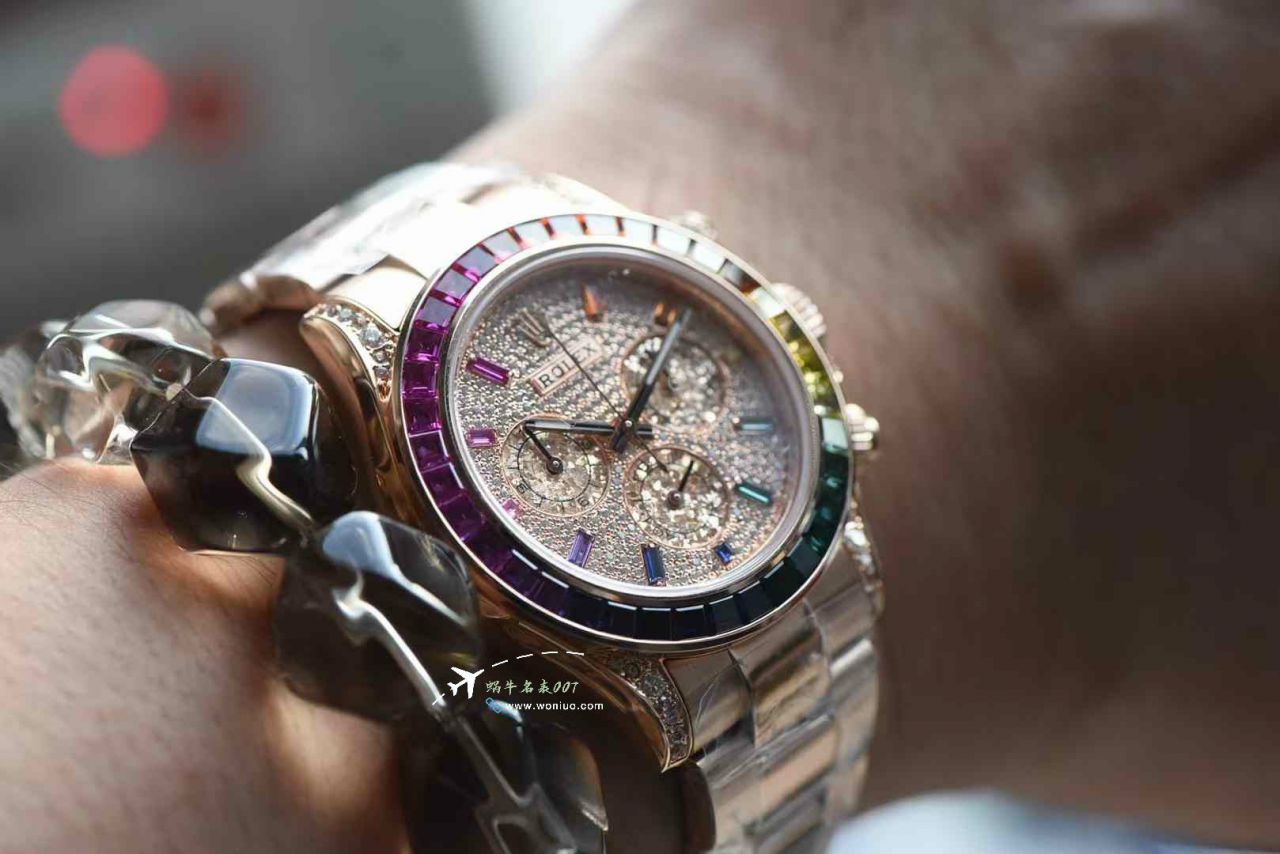  Ultra-high-end  Customized Rolex Gold-plated complete Moissanite  Matching weight version 4130 Rainbow Daytona 116595rbow-0004TOP clone  Daytona  watches  / R909