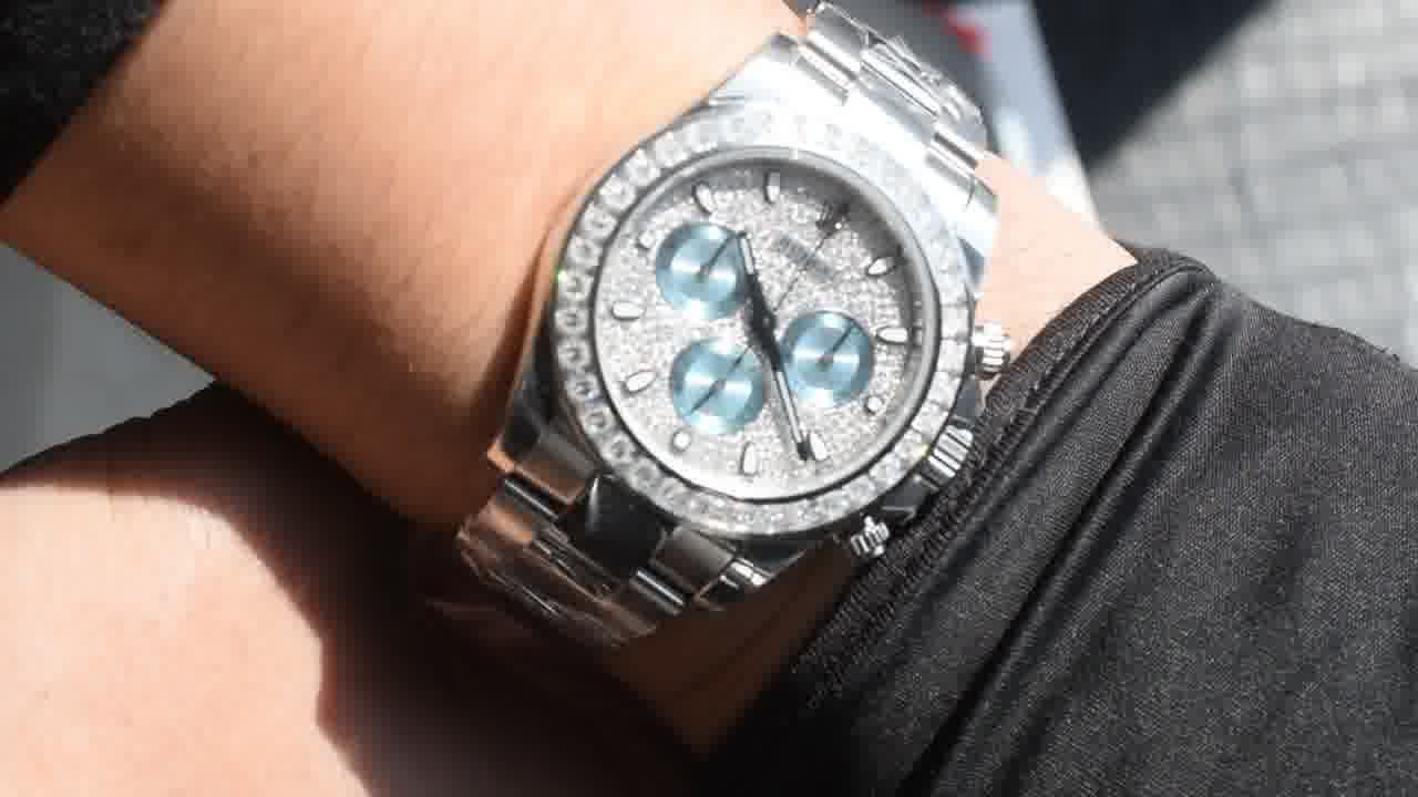  Customized  Deluxe Heavy Edition Rolex Cosmograph  ice   blue circle Daytona  clone 116576TBR watches  / R931