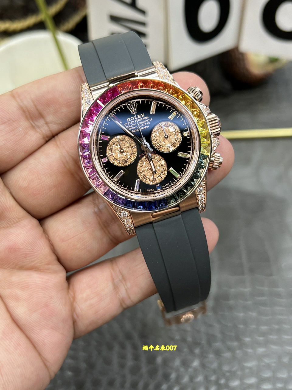 CBD Rolex TOP clone  Private  Customized  Daytona  series 40mm Rainbow Daytona  Sand golden eye  watch / R1026