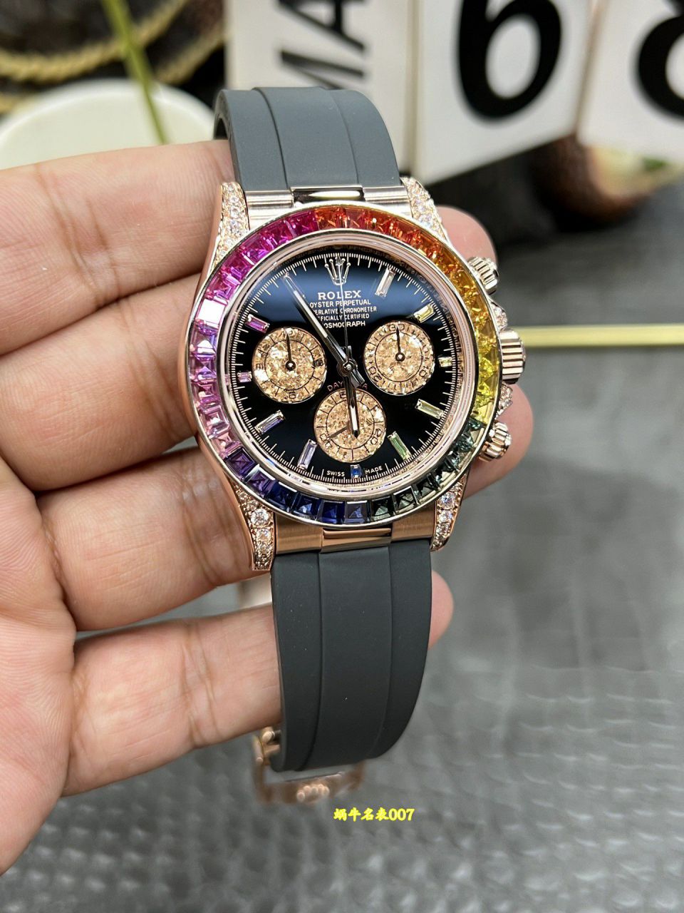 CBD Rolex TOP clone  Private  Customized  Daytona  series 40mm Rainbow Daytona  Sand golden eye  watch / R1026